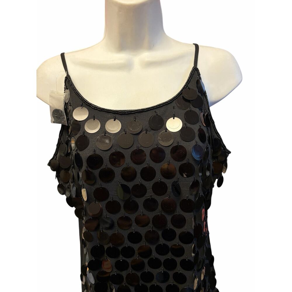 Jerry Beck Starlet Sequin Flapper Dress Black Fringe Slip Size L 🌼 - Picture 3 of 7